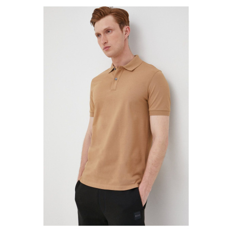 Bavlněné polo tričko BOSS béžová barva, s aplikací Hugo Boss