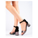 Módní dámské černé sandály na širokém podpatku