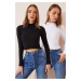 Happiness İstanbul Women's Black and White 2 Pack Ribbed Turtleneck Crop Knitted Blouse
