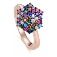 Dámský stříbrný prsten s barevnými zirkony pozlacený růžovým zlatem STRP0519F