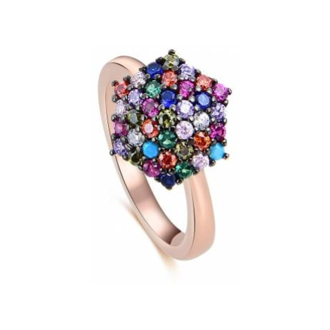 Dámský stříbrný prsten s barevnými zirkony pozlacený růžovým zlatem STRP0519F Ego Fashion