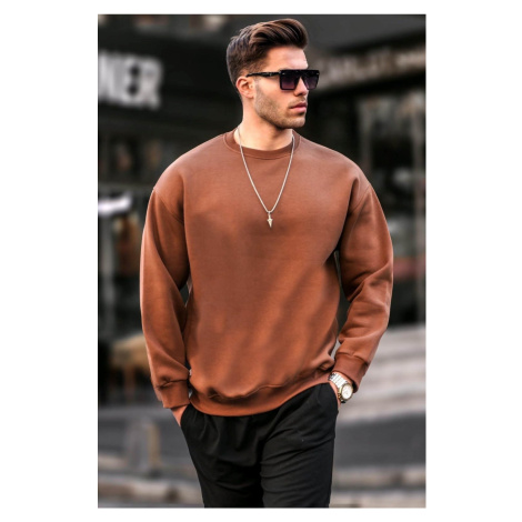 Madmext Brown Crew Neck Oversized Men's Charcoal Basic Sweatshirt 6048