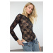 Trendyol Black Lace Openwork/Holeless Covered Snap Knit Bodysuit