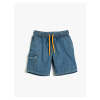 Koton Denim Shorts Cargo Pocket Waist Elastic Tie Cotton