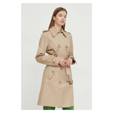 Kabát Lauren Ralph Lauren dámský, béžová barva, přechodný, dvouřadový, 297936856