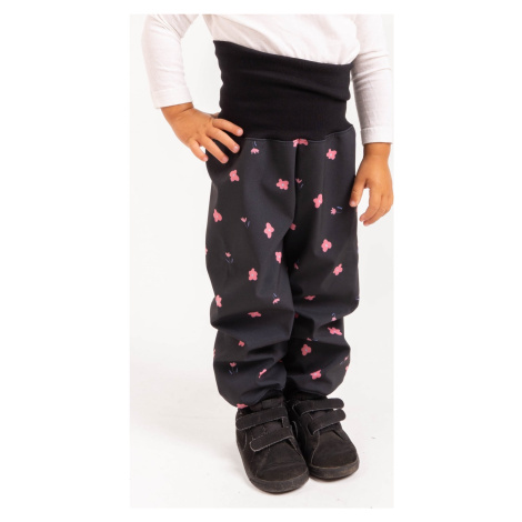 Batolecí softshellové kalhoty UNUO s fleecem Basic, Černá, Květiny