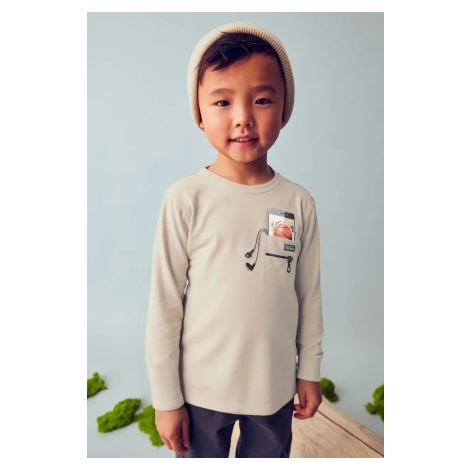 Bavlněné tričko s dlouhým rukávem Mayoral béžová barva, s potiskem, 4078