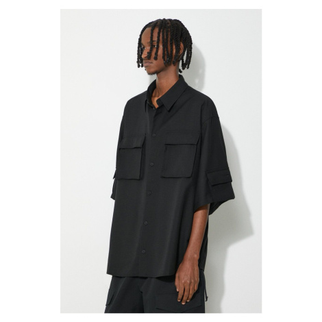 Vlněná košile 032C Tailored Flap Pocket Shirt černá barva, relaxed, s klasickým límcem, SS24-W-0