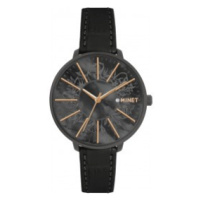 MINET Černé dámské hodinky PRAGUE s černým koženým řemínkem MWL5183