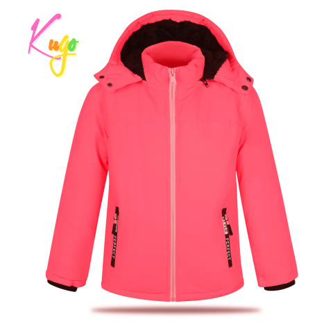 Dívčí zimní bunda - KUGO BU605, neonově lososová Barva: Lososová