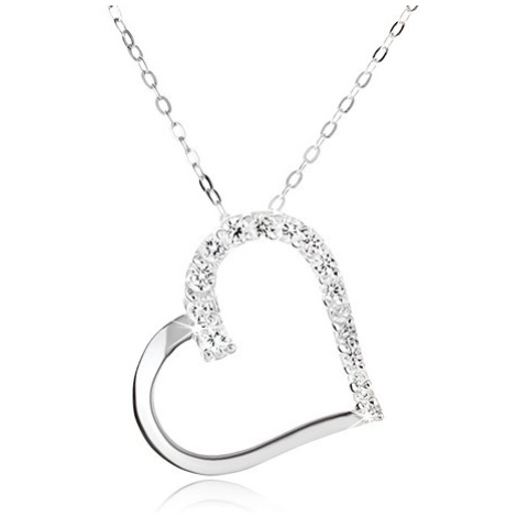 Stříbrný 925 náhrdelník, řetízek a obrys souměrného srdce, čiré kamínky Šperky eshop
