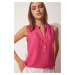 Happiness İstanbul Women's Dark Pink Wooden Buttons Aerobatic Blouse
