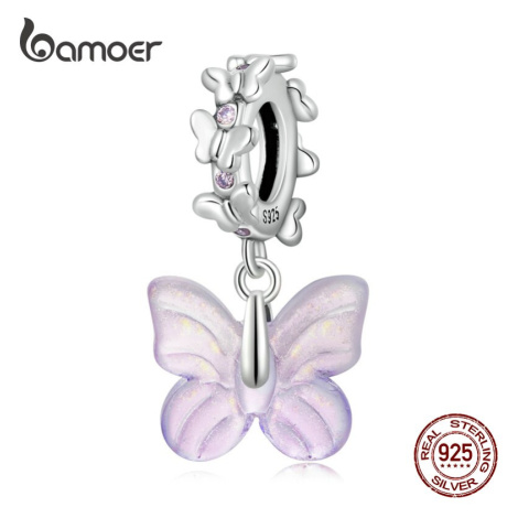 Stříbrný přívěsek růžový motýl LOAMOER