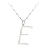 Dámský stříbrný perlový náhrdelník s písmenem E JMAS710ESN45