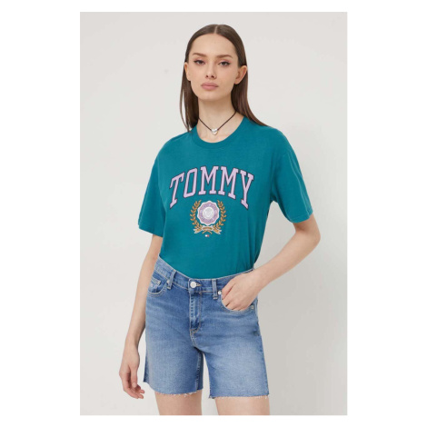Bavlněné tričko Tommy Jeans zelená barva Tommy Hilfiger