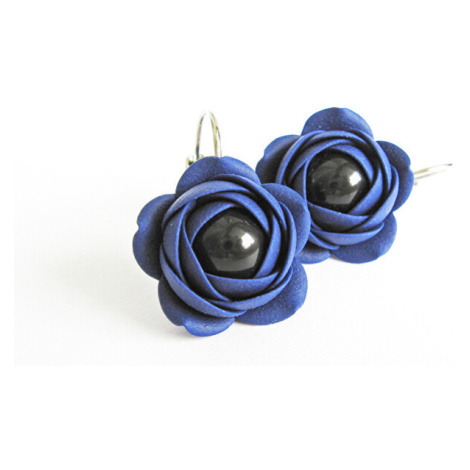 Troli Modré visací náušnice s černou perličkou Estrela kytičky