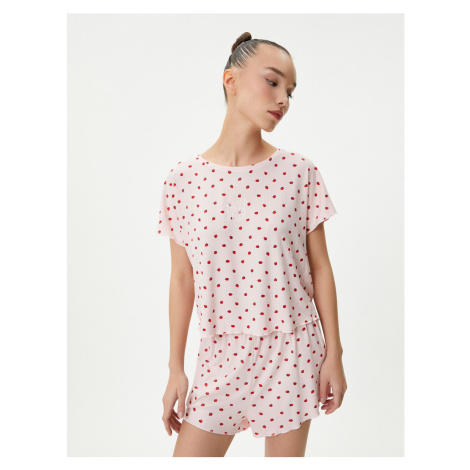 Koton Short Sleeve Pajamas Set Strawberry Printed Short Sleeve Crew Neck Viscose