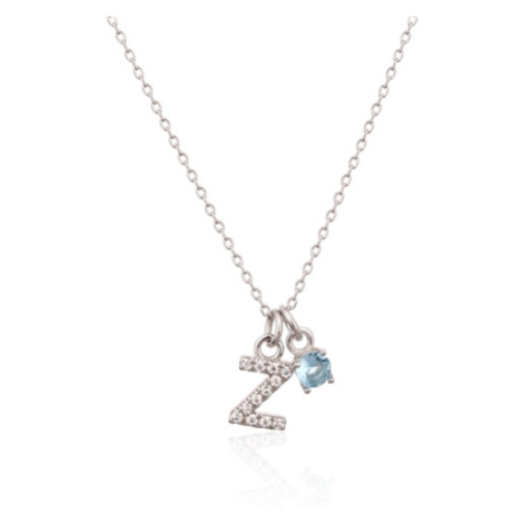 Stříbrný náhrdelník s modrým kamínkem a písmenem Z SVLN0324XH2BI0Z JVD