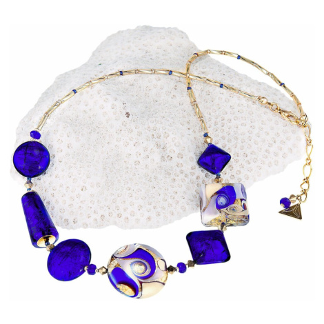 Lampglas Fascinující náhrdelník Gold Blue s 24karátovým zlatem a ryzím stříbrem v perlách Lampgl