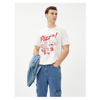 Koton Slogan Tištěné tričko Pizza Tématika Crew Neck Bavlna