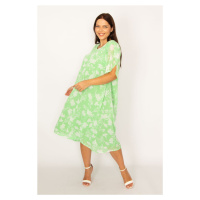 Šaty Šans pro ženy plus velikosti, zelené, podšité, šifónové, s rozparky na rukávech