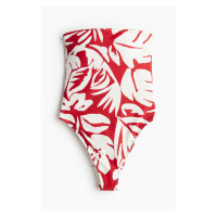 H & M - Padded-cup High-leg Bandeau swimsuit - červená
