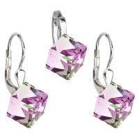 Evolution Group Sada šperků s krystaly náušnice a přívěsek fialová kostička 39068.5 vitrail ligh
