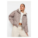 Trendyol Mink Oversize plyšový límec detailní, vodoodpudivý nafukovací kabát