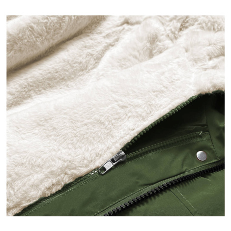 Khaki/ecru teplá dámská zimní bunda (W629BIG) MHM