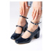 Mio Gusto Navy Blue Color Patent Leather Flat Toe Heel Women's Shoes