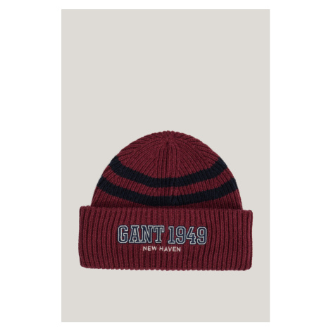 ČEPICE GANT GANT 1949 STRIPED KNITTED BEANIE WINE RED