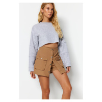 Trendyol Camel Pocket Buttoned Woven Short Skirt