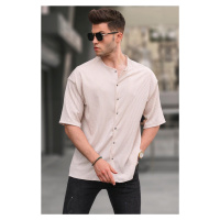 Madmext Beige Collar Striped Short Sleeve Shirt 5863
