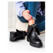 Pěkné dámské kotníčkové boty černé na plochém podpatku