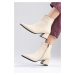 Mio Gusto Erika Women's Beige Color Sheepskin Für Lined Zipper Heeled Boots For Women.