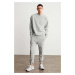 GRIMELANGE Marshall Men's Cotton Fleece Embroidered Relaxed Grey Melange Tracksuit Se