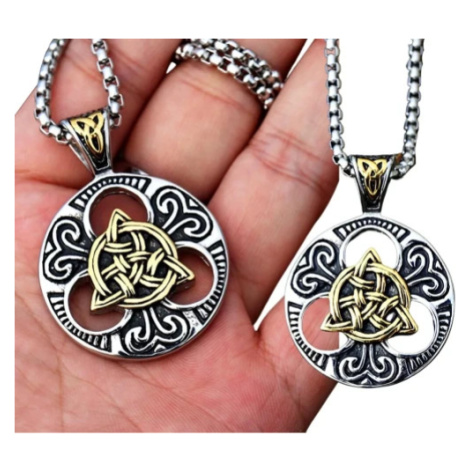 Camerazar Pánský náhrdelník s vikingským amuletem Nordic, stříbrno-zlatá barva, chirurgická ocel