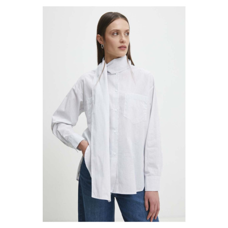 Bavlněná košile Answear Lab bílá barva, relaxed, s vázaným výstřihem
