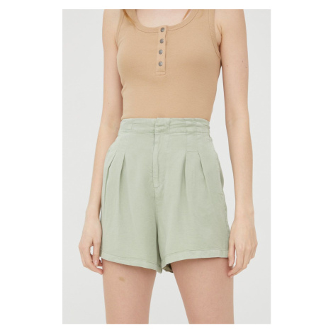 Kraťasy Vero Moda dámské, zelená barva, hladké, high waist