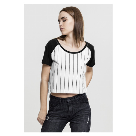 Dámské tričko do pásu // Urban classics Ladies Cropped Baseball Tee wht/blk