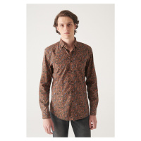 Avva Men's Orange Abstract Pattern 100% Cotton Slim Fit Slim Fit Shirt