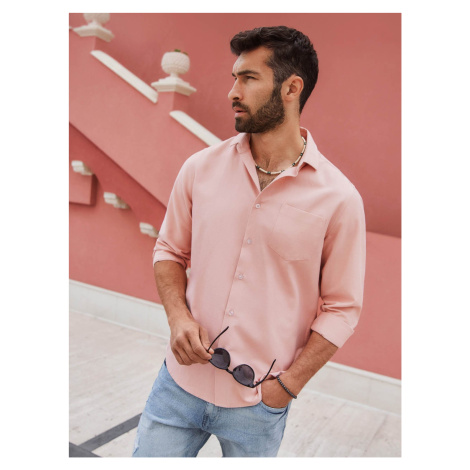 Ombre Men's REGULAR FIT shirt with pocket - pink