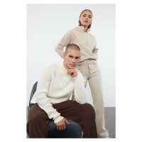 Trendyol Ecru FL Regular Couple Half Turtleneck Plain Knit Sweater