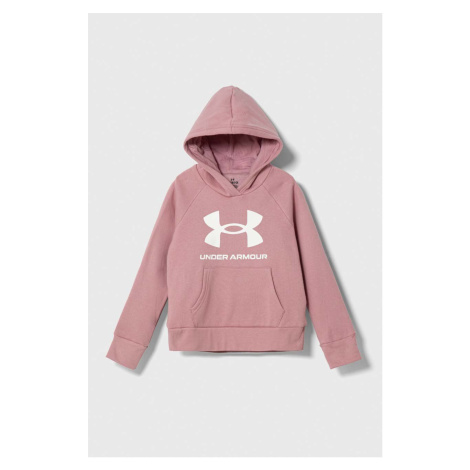 Dětská mikina Under Armour UA Rival Fleece BLÂ růžová barva, s kapucí, s potiskem