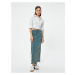 Koton Long Denim Skirt Side Slit Detail High Waist Cotton