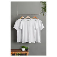 Trendyol 3-Pack White Basic Slim/Slim Cut 100% Cotton 3-Pack T-Shirt