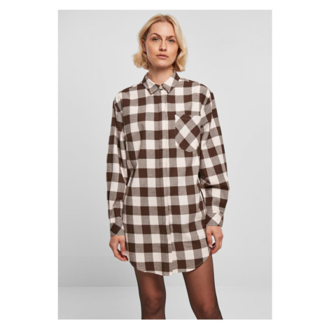 Ladies Oversized Check Flannel Shirt Dress - pink/brown Urban Classics