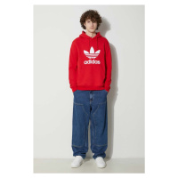 Bavlněná mikina adidas Originals Classics Trefoil Hoodie pánská, červená barva, s kapucí, s poti