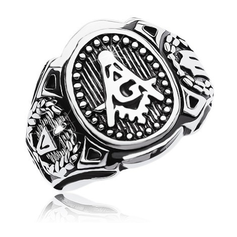 Prsten z chirurgické oceli, velký ovál a symboly svobodných zednářů Šperky eshop