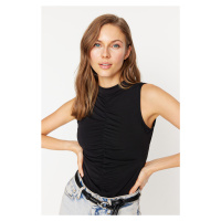 Trendyol Black Shirred Detailed, Flexible Knitted Body with Snap Button